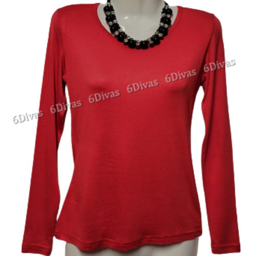 Womens Red Top Basic Blouse Yoga Top Long-Sleeve T-Shirt Casual Summer Tees NEW